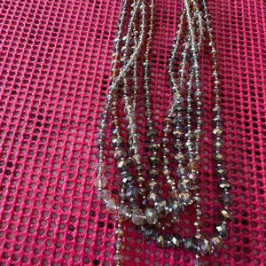 Sparkling Multistrand Gold and Clear Beaded Necklace - Women Jewelry